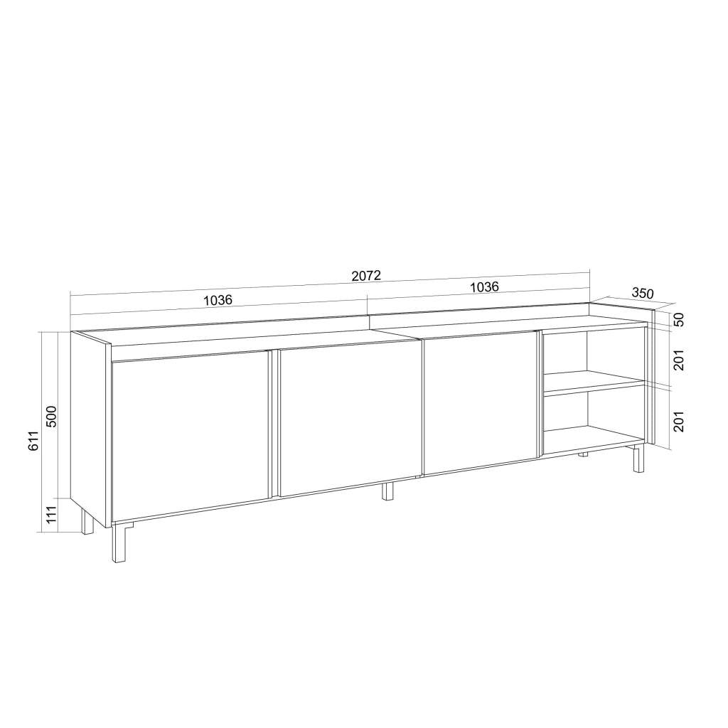 Mobile TV Soggiorno, 207x61x35 cm, Per TV fino a 80", Design industriale, Nero e rovere