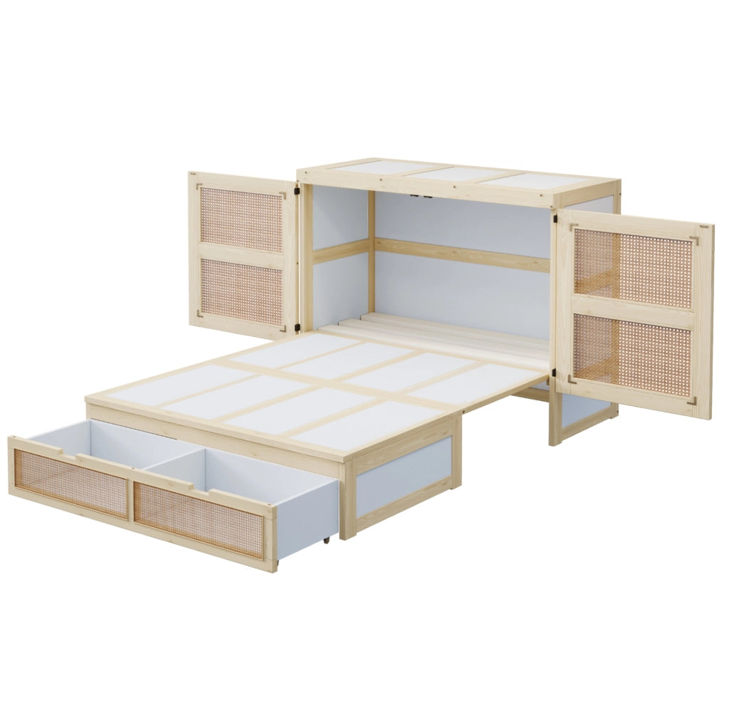 Letto a scomparsa 140 x 200 cm con design salvaspazio e contenitore