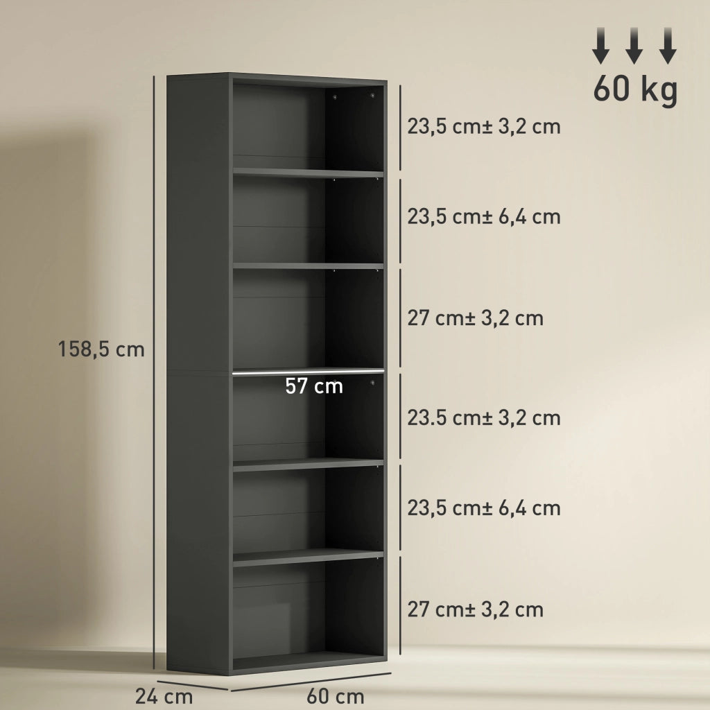 Libreria 6 ripiani scaffale mobile stoccaggio ¨C Xylo ¨C nero 60x24x158,5cm