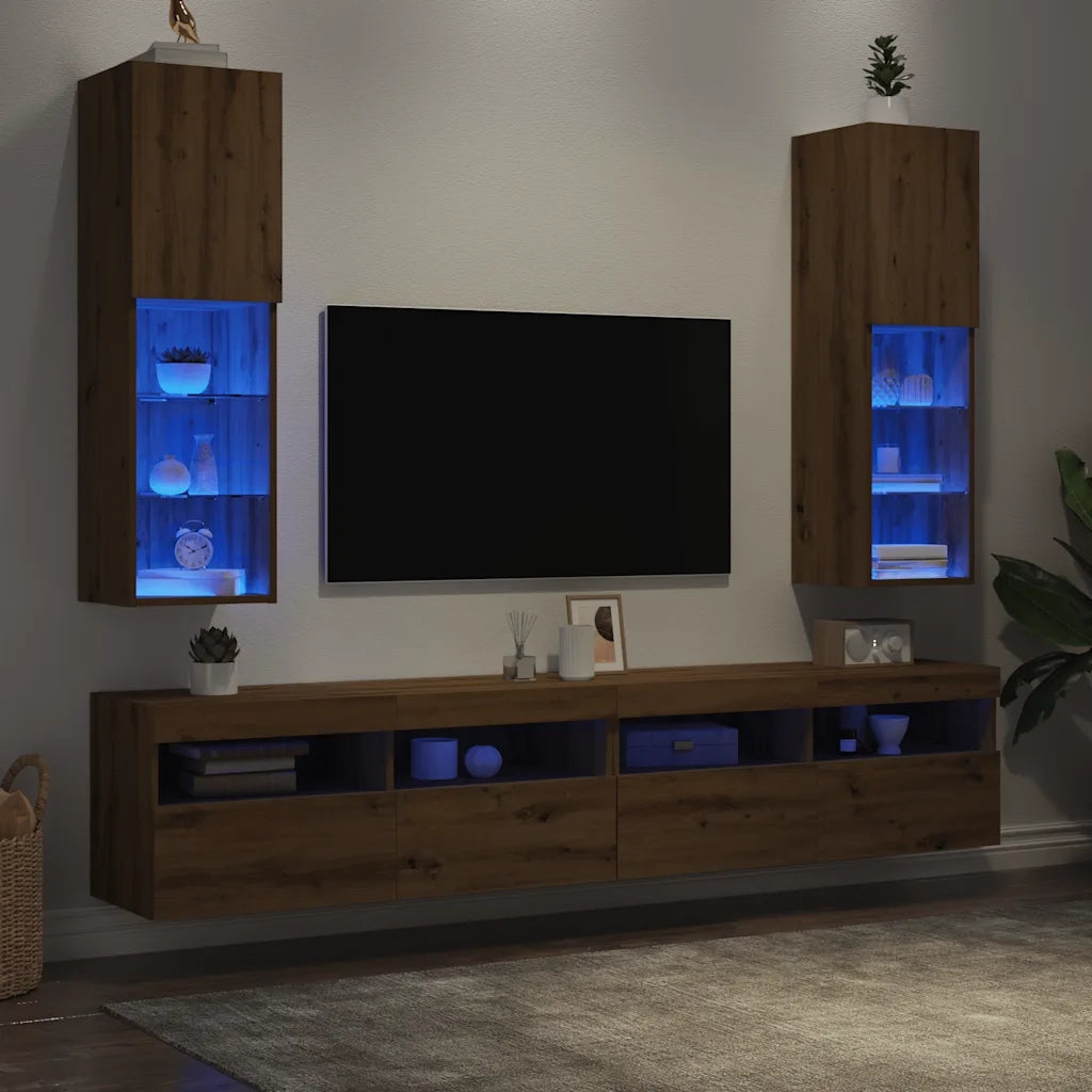 Mobili TV con Luci LED 2 pz Rovere Artigianale 30,5x30x102 cm 857679