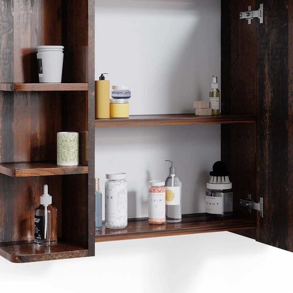 Specchio contenitore bagno Fynn, Oldstyle, 79.6 x 64 cm, con specchio e ripiani aperti per montaggio a parete