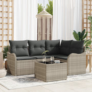 Set Divano da Giardino  5 Pezzi con Cuscini Grigio Polyrattan