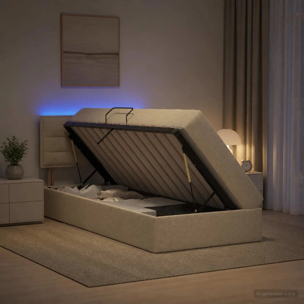 Letto con contenitore LED e materasso Crema 100 x 200 cm 3458983