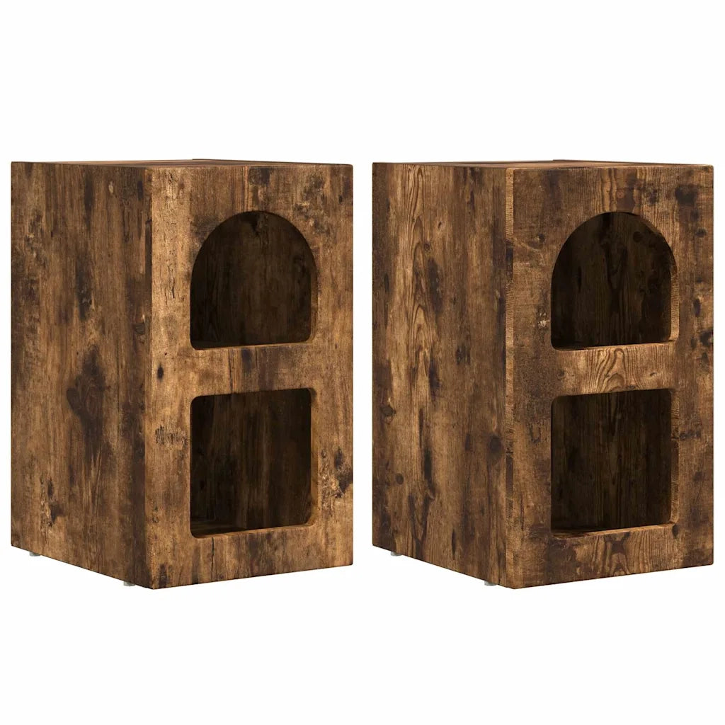Comodino 2 pz-Set di 2 Tavolino da notte Rovere fum¨¦ 29.5 x 35 x 50 cm Legno multistrato