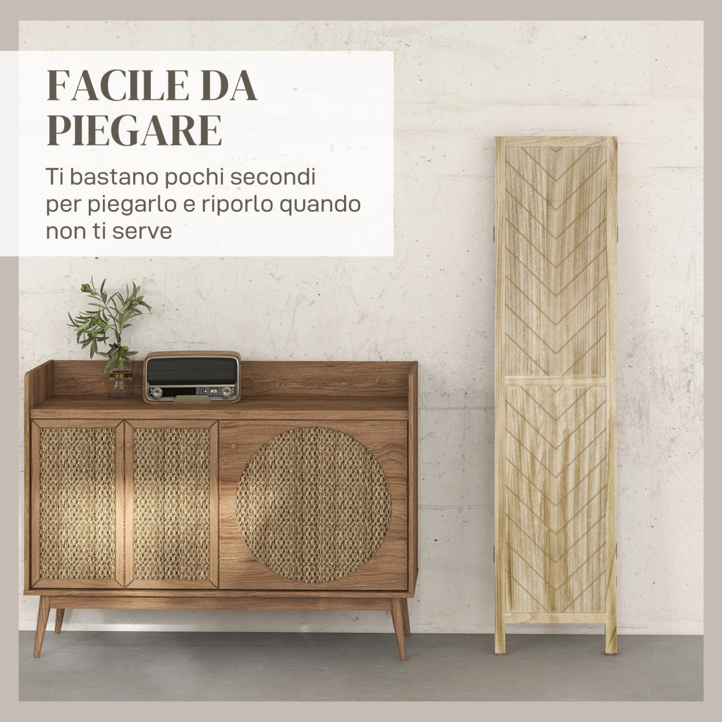 Paravento a 3 Ante in Legno a Spina di Pesce ¨C zephmum ¨C 120x170 cm Legno