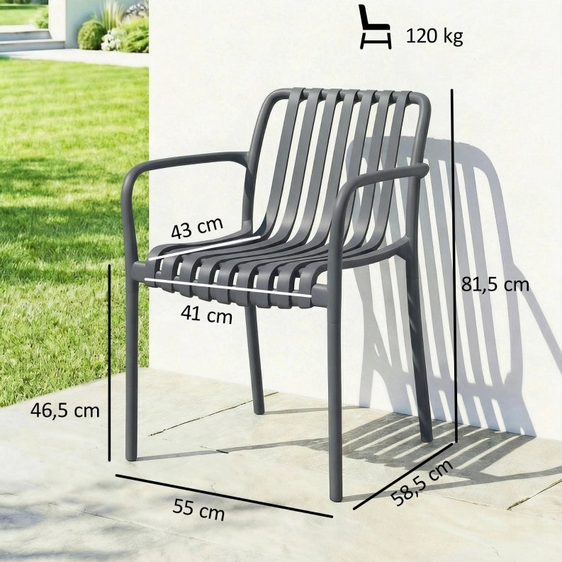 Set 4 sedie da giardino impilabili in PP grigio scuro