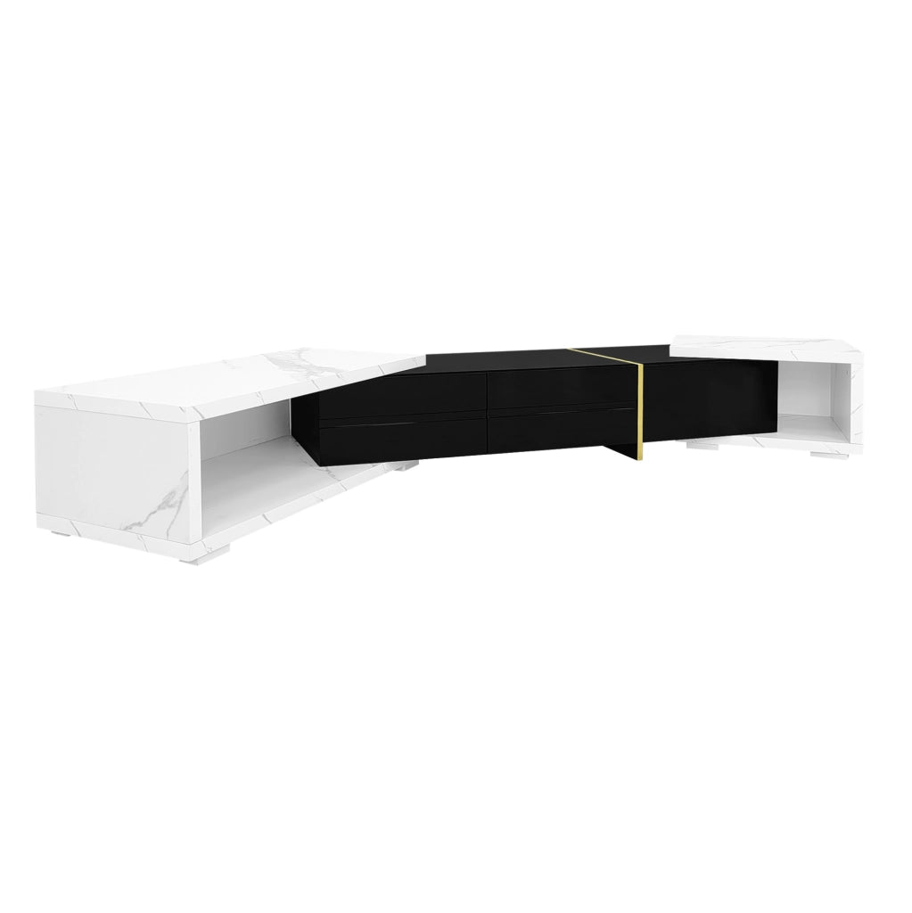 Mobile TV 140-260 cm nero e bianco – lunghezza regolabile, contenitori
