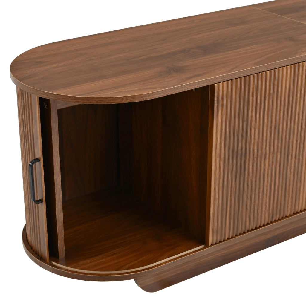 Mobile TV con ante scorrevoli; cassetto e vano aperto - per soggiorno - 200×40×50 cm - noce
