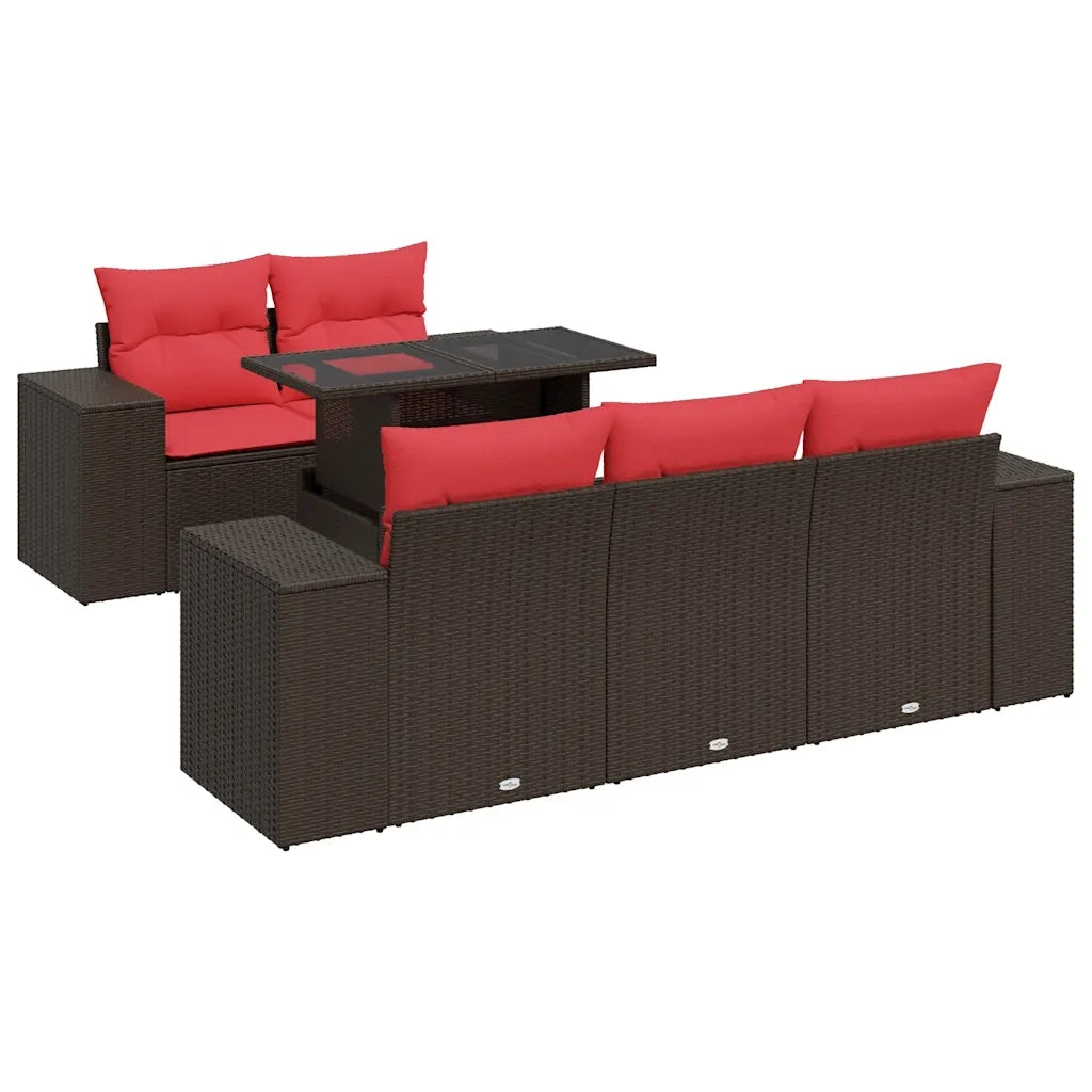 Set Divano Giardino 6 pz con Cuscini Marrone Polyrattan Acacia 3326735