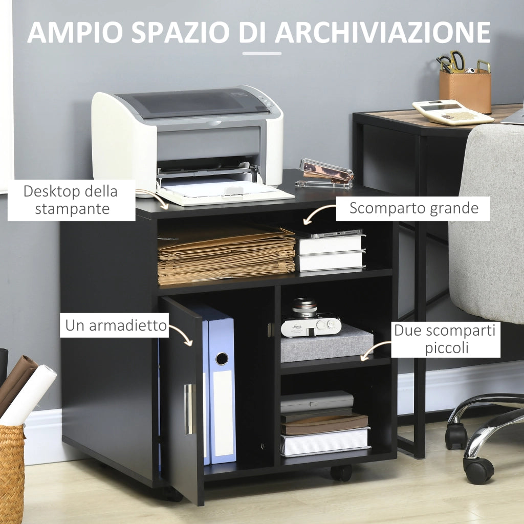 Scrivania con Cassettiera e Ripiani ¨C Minimal ¨C Legno, Nero, 60x50x65.5 cm