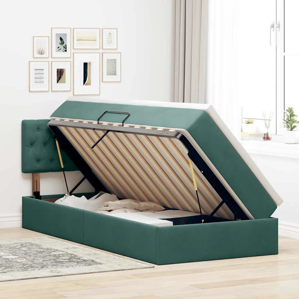Letto con contenitore e LED Verde Scuro 100 x 200 cm Velluto