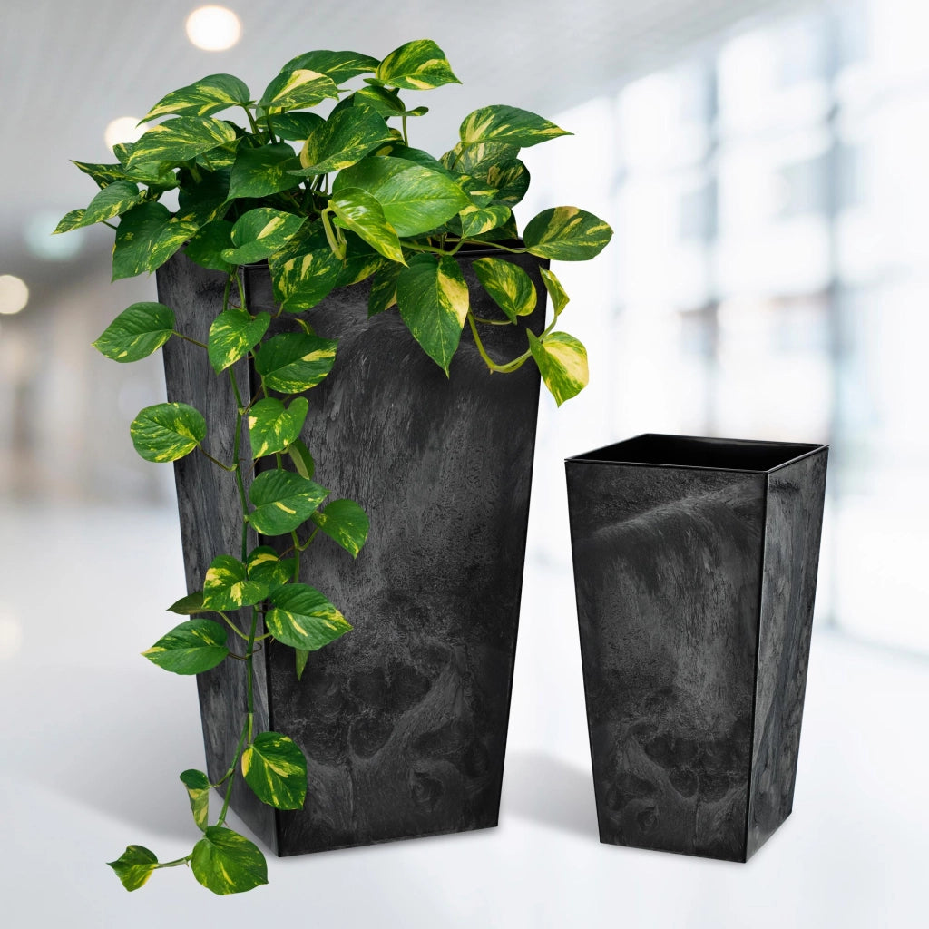 Vaso da giardino KADAX con inserto per fiori, grande e alto, nero, 19x36 cm