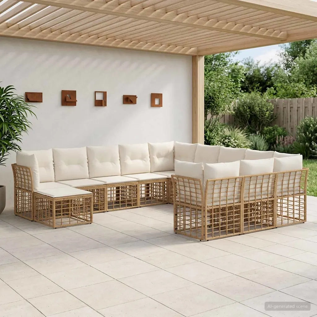 Set di divani da esterno 12 pcs Naturale e Bianco Crema 3437630