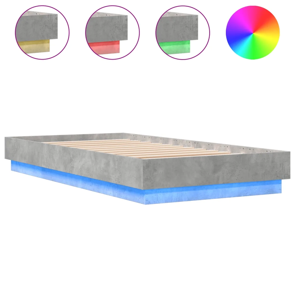 Giroletto con LED-Struttura Letto Grigio Cemento 75x190 cm