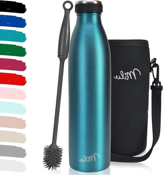 Fiasco in acciaio inossidabile - 750ml - BPA-free 100% senza legante - Fiasco termico a vuoto per Sport Bambini Scuola Fitness Esterno Campeggio (Verde)