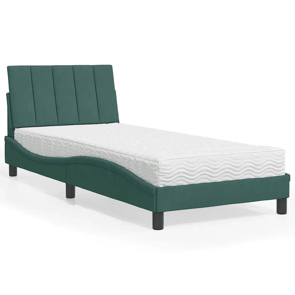 Letto con Materasso Hanko Verde Scuro 90x190 cm in Velluto 3208571