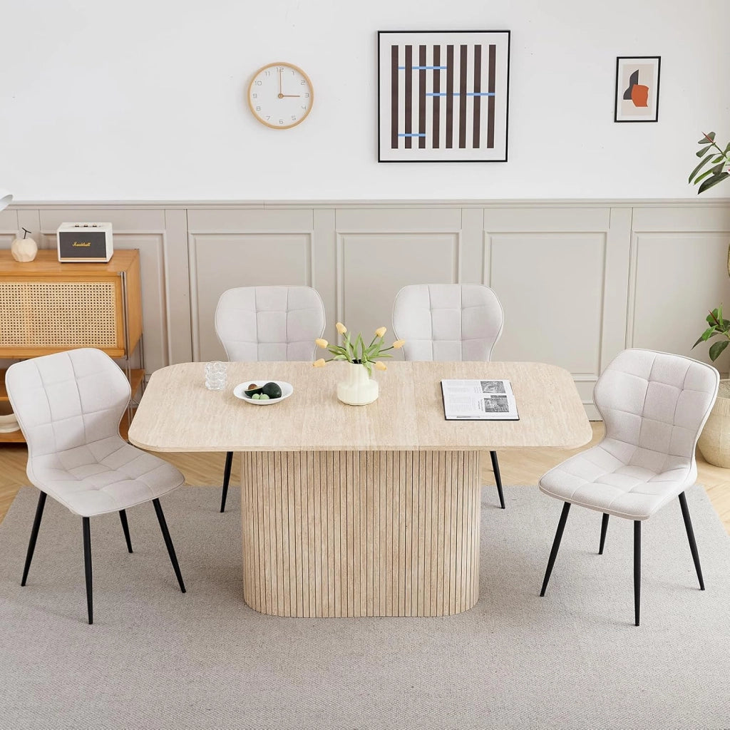GrandCA HOME Tavolo da Pranzo Rettangolare con Angoli Arrotondati, Tavolo da Pranzo Moderno Cucina da 160 cm con Base in Legno, Ampio Piano di Lavoro in MDF, per 4-8 Persone, Travertino Giallo