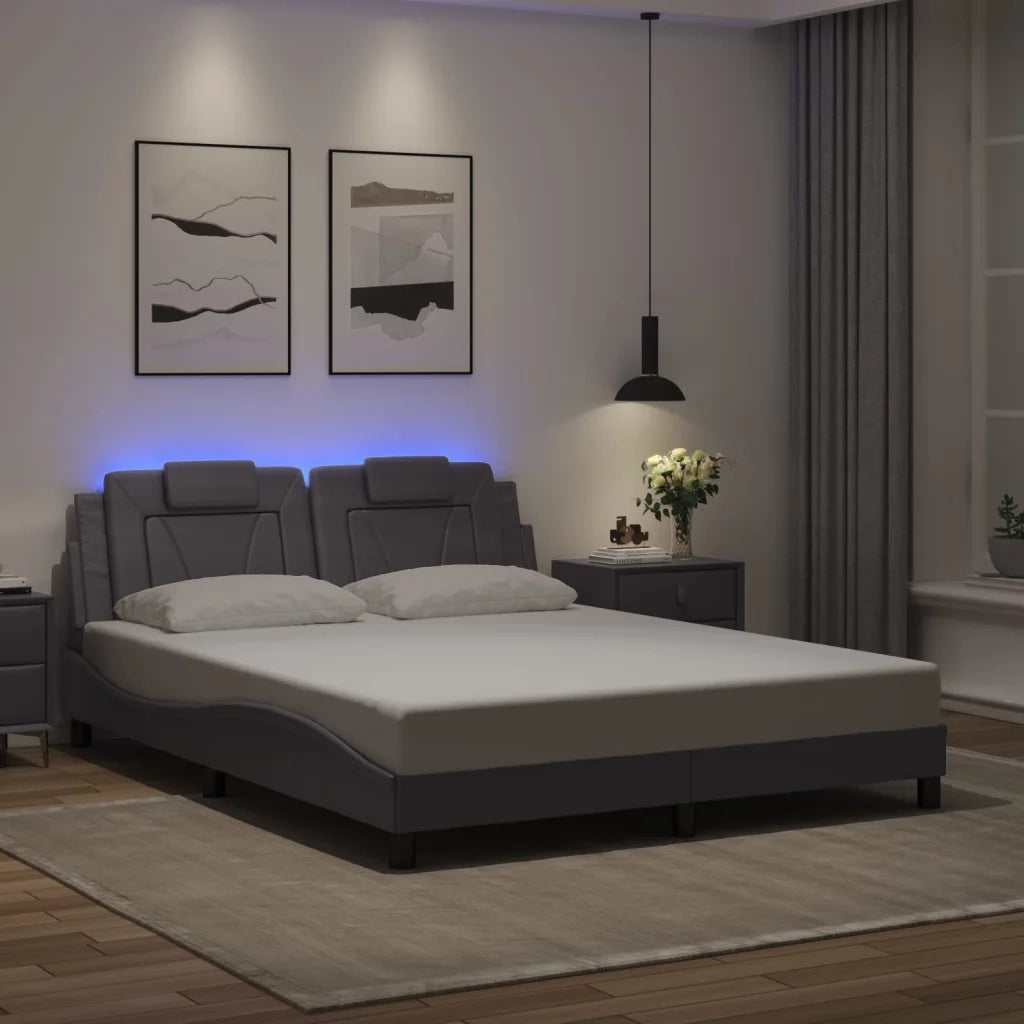 vidaXL Giroletto con Luci LED Grigio 160x200 cm in Similpelle