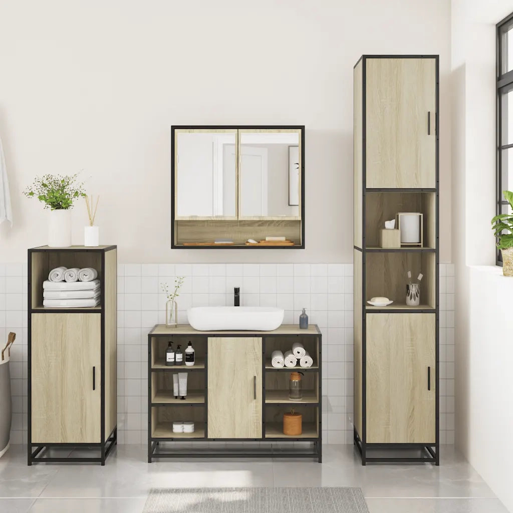 Set Mobili da Bagno 3 pz Rovere Sonoma in Legno Multistrato 3301001