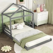 Letto Montessori per Bambini con Rete a Doghe, in Legno Ecologico e Atossico, senza Materasso, 140x200 cm, Grigio