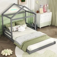 Letto Montessori per Bambini con Rete a Doghe, in Legno Ecologico e Atossico, senza Materasso, 140x200 cm, Grigio