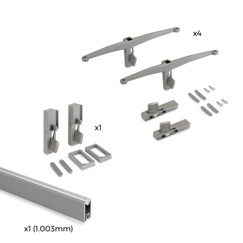 Kit di staffe per 4 ripiani in legno e 1 asta appendiabiti lunga 1 m Zero, Alluminio e Zama e Tecnoplastica, Verniciat..