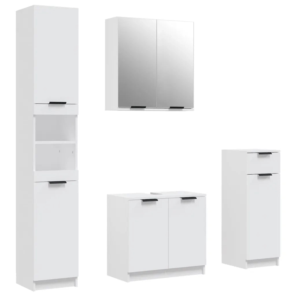 Set di Mobili da Bagno | Armadio da bagno 4 pz Bianco in Legno Multistrato
