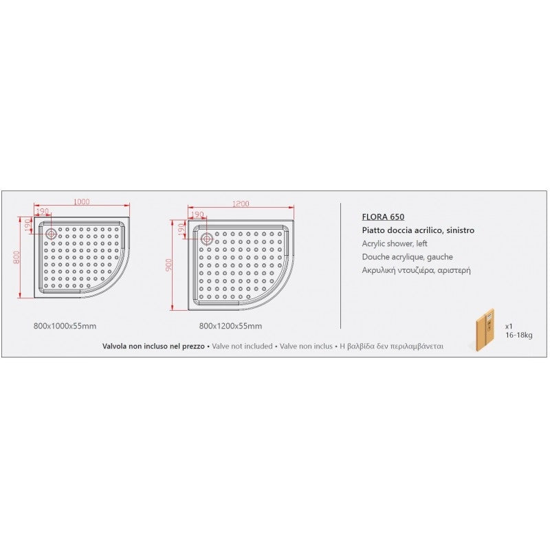 Box doccia rettangolare angolare sinistro FLORA 650 80x100 x190 cm