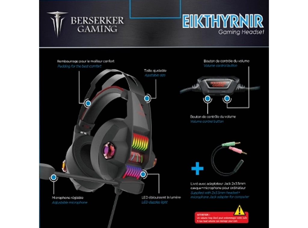Cuffie EIKTHYRNIR Gaming Over-Ear Auricolari da Gioco Stereo con Jack 3.5mm e USB Microfono per PC PS5 Xbox Switch – Nero