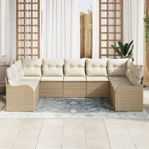 Set di divano da giardino  9 pezzi con cuscini beige polyrattan