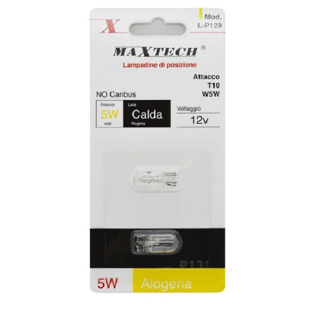 Trade Shop - Lampadine Di Posizione T10 W5w 12v Auto 5w Luce Calda Alogena L-p129 No Canbus -