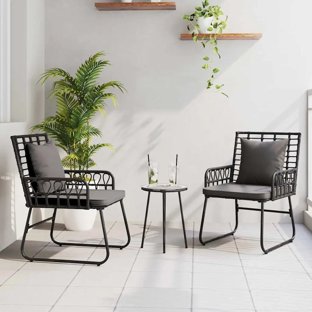 Set da Pranzo per Giardino 3 pz | Set Salotto da Giardino Nero e antracite polyrattan