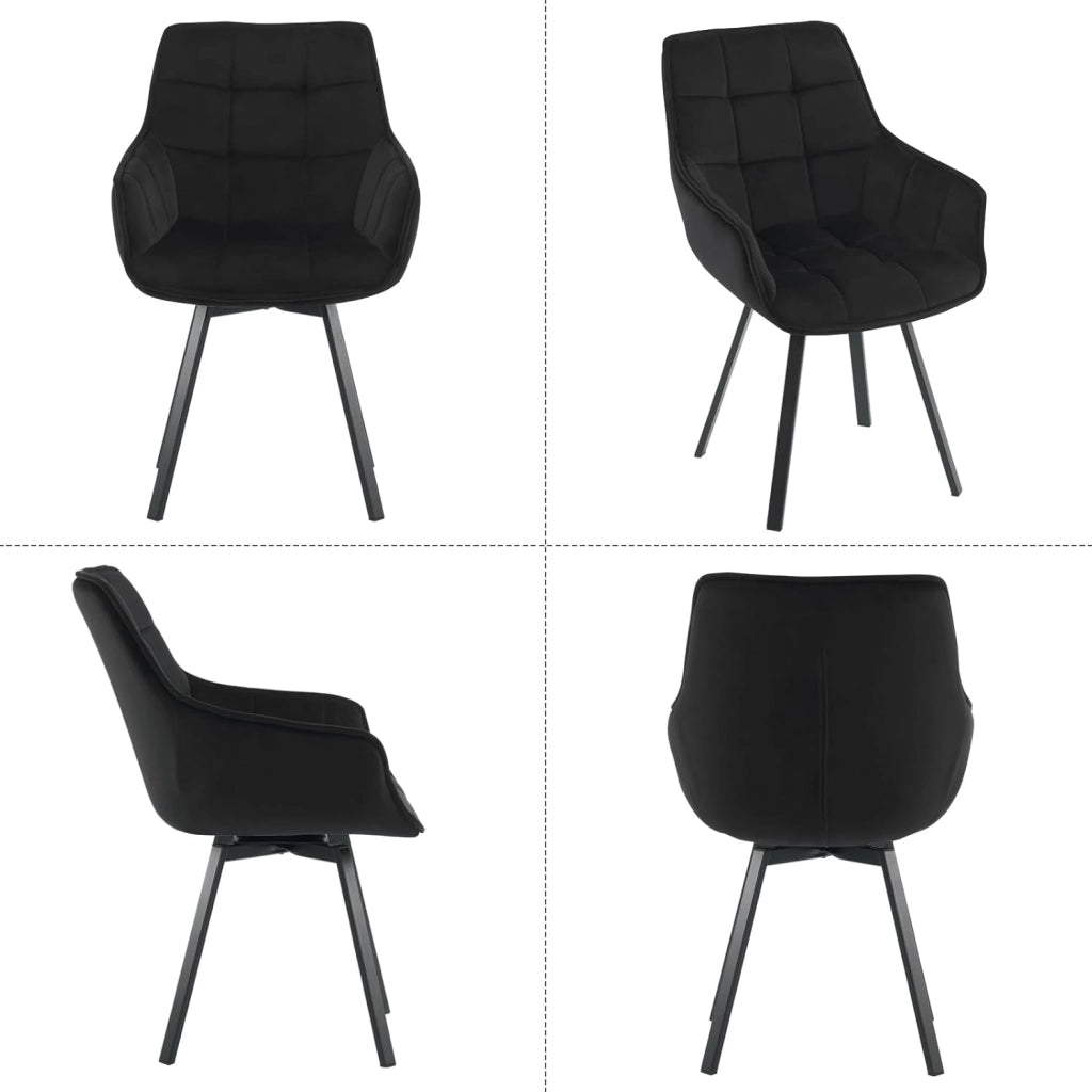 Set di 6 Sedie Sala da Pranzo, Sedie Cucina con Braccioli e Schienale, Poltroncine Girevoli con Gambe in Metallo, in Velluto, per Camera da Letto, Soggiorno, Nero