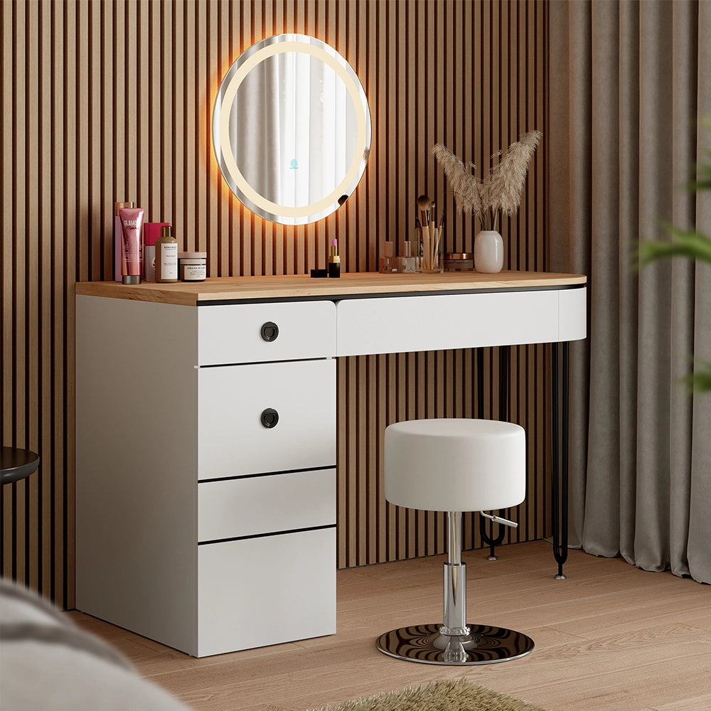 Vicco Tavolo da toilette Bianco/legno naturale 120 cm con specchio LED