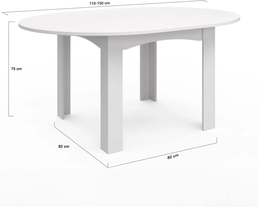 DONA mesa de comedor redonda extensible 4-8 personas blanco 110-150 cm