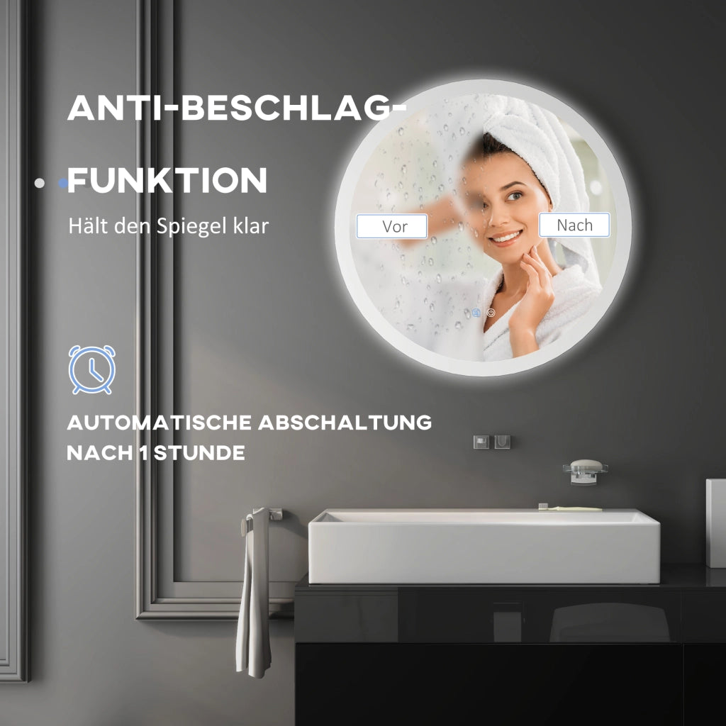 Specchio da bagno illuminato, specchio a parete ?70 cm con 3 colori di luce, IP44, interruttore touch, antiappannamento per bagni moderni