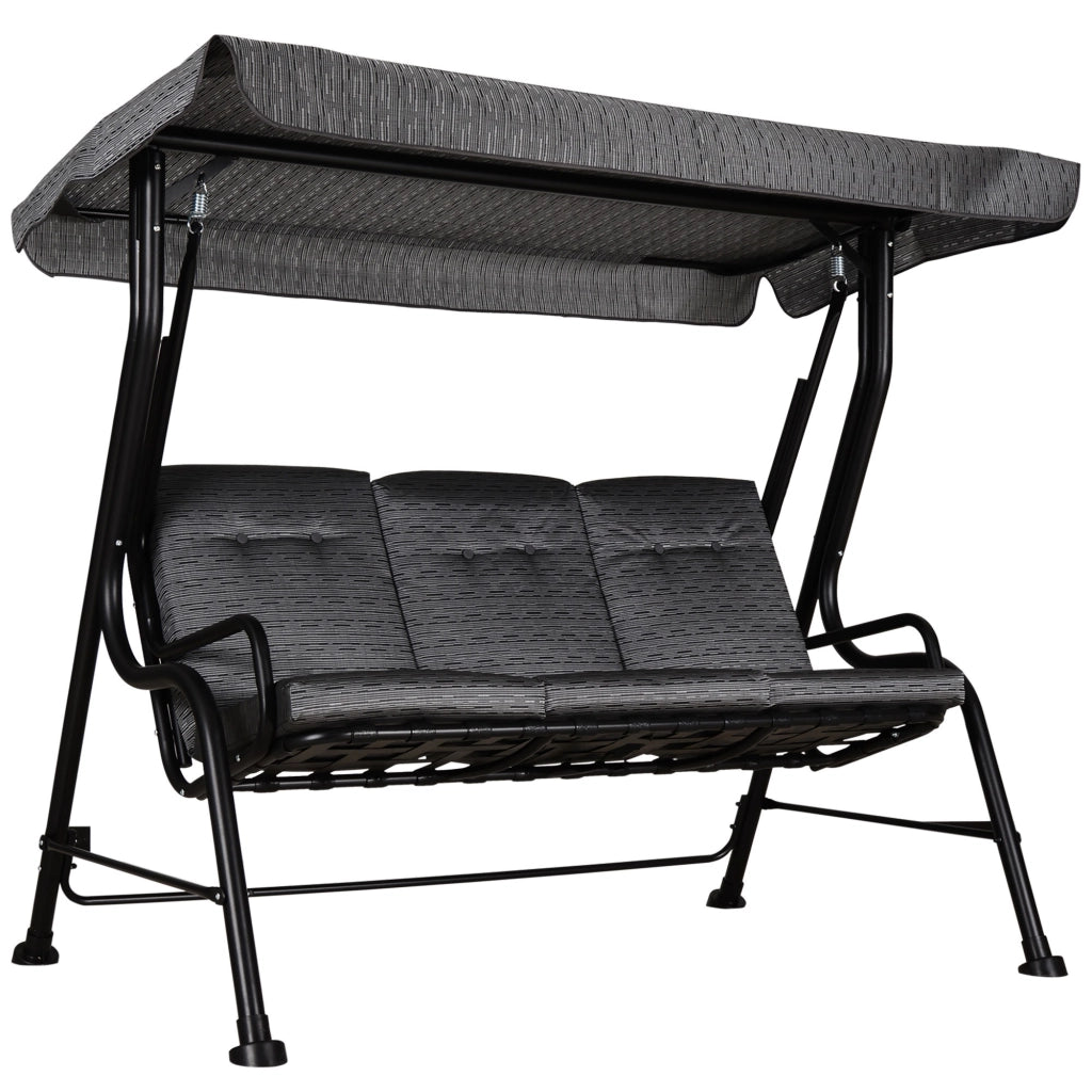 EasyComfort Dondolo da Giardino per 3 Persone con Tettuccio Regolabile e Cuscini, 200x120x170cm, Nero