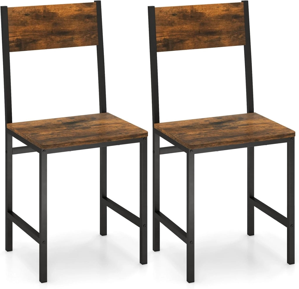 Set 2 Sedie Sala da Pranzo 44 x 40 x 87cm, Sedie Industriali con Gambe in Metallo, Venatura del Legno Rustico e Schienale Inclinato per Cucina, Soggiorno e Ristorante, Marrone e Nero