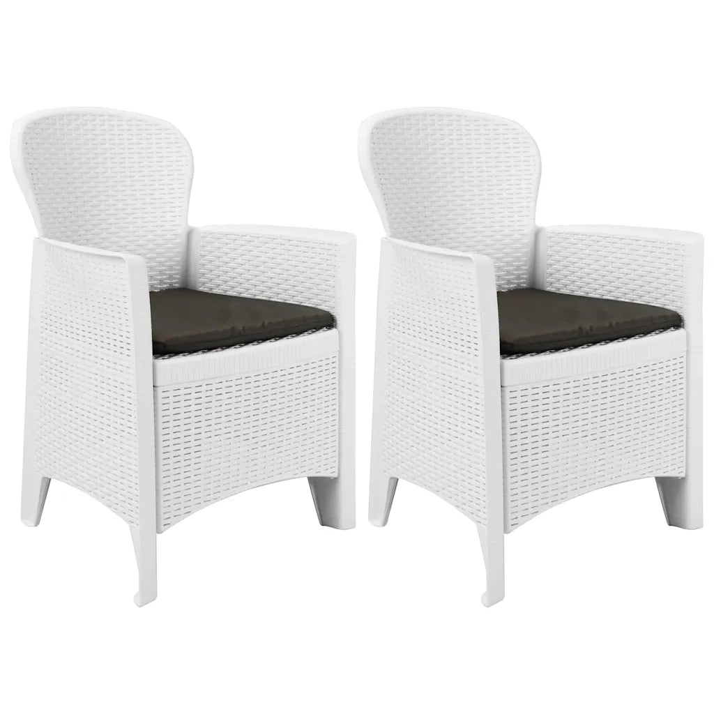 Sedie da Giardino 2 pz Cuscino Bianche in Plastica Stile Rattan 45598
