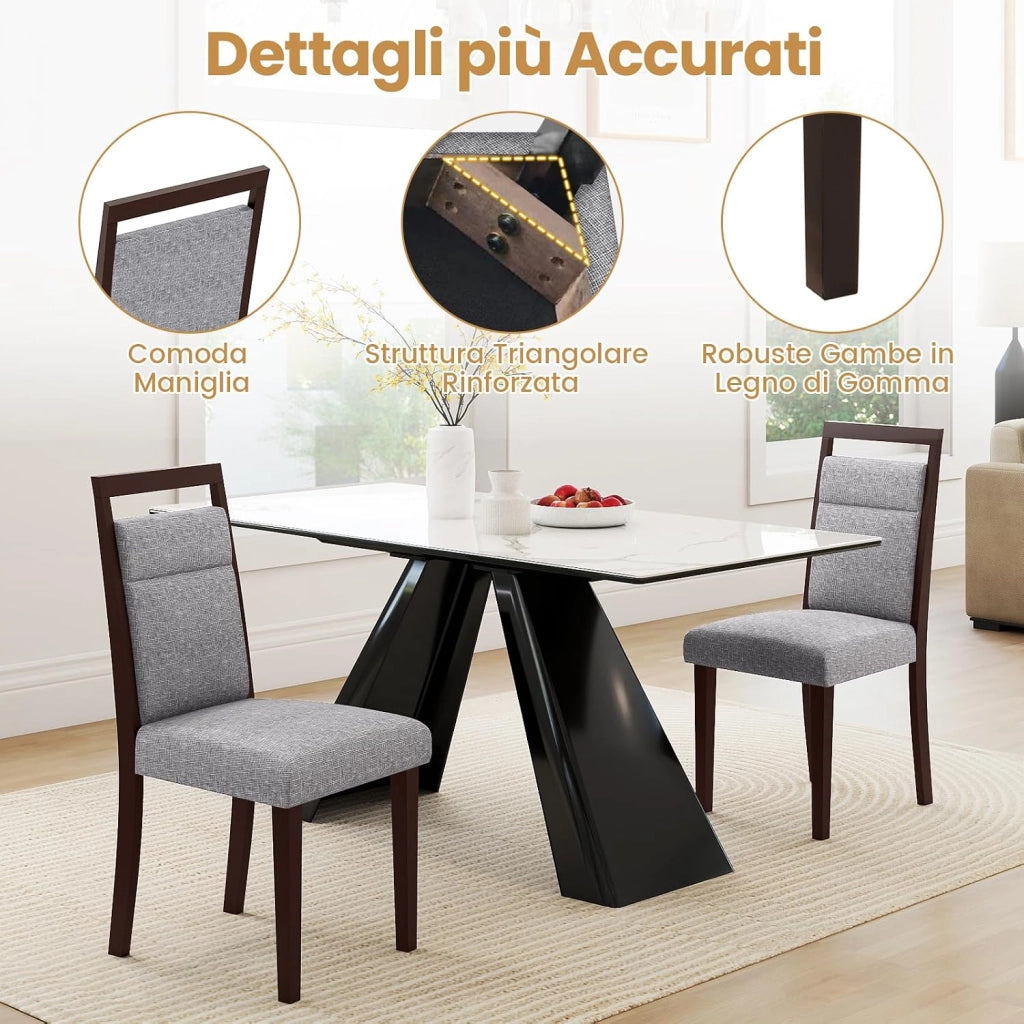 Set di 2 Sedie da Pranzo, Sedie da Cucina da Seduta Imbottita, Schienale e Gambe in Legno di Gomma, per Sala da Pranzo, Ristorante e Soggiorno (Grigio)