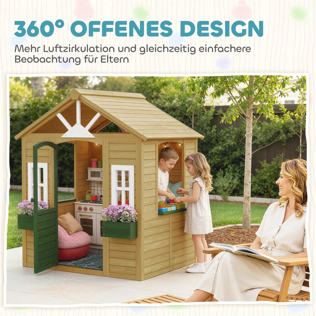 Casetta da gioco in legno per bambini ¨C zephmum ¨C marrone 134.5x97x150 cm