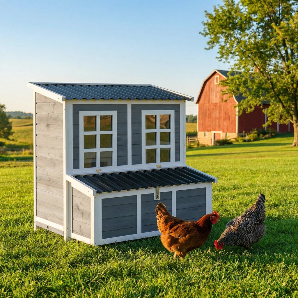 Pollaio con Nido per 3-4 Galline ¨C Xylo ¨C Legno di Abete, Tetto Impermeabile, 100x86x100 cm, Grigio Chiaro