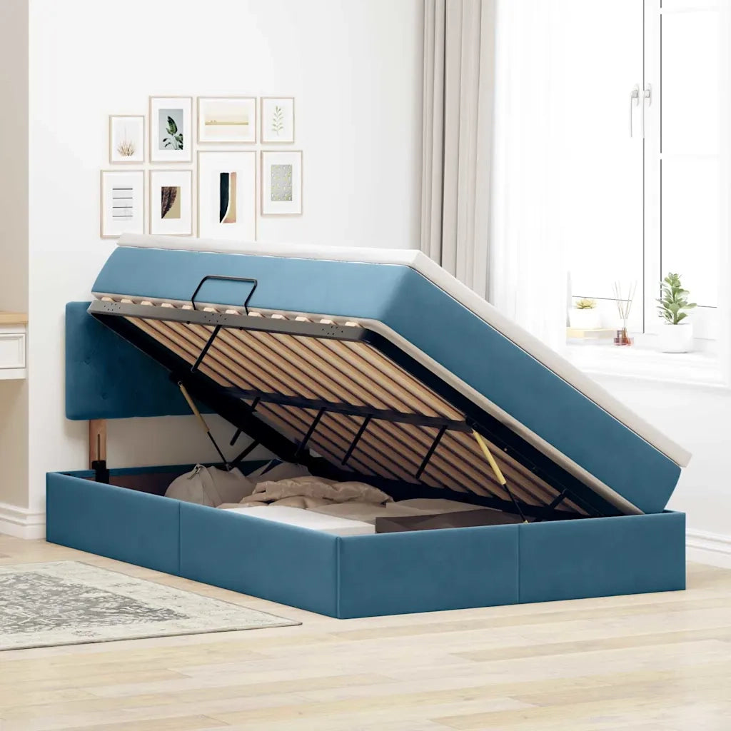Letto con Contenitore con materasso Blu 120 x 190 cm Velluto