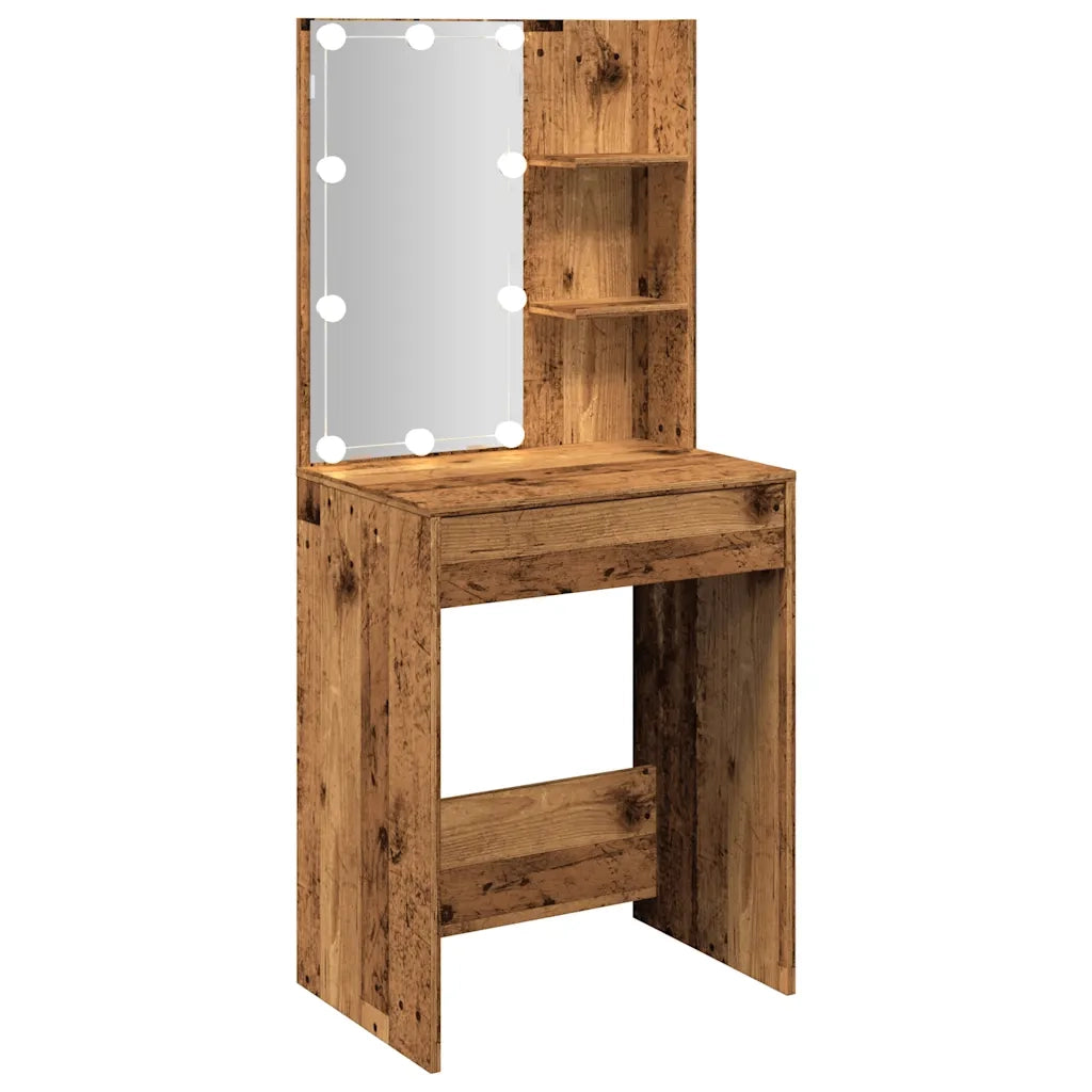 Toeletta | Tavolo da Trucco con LED Legno Antico 60x40x140 cm