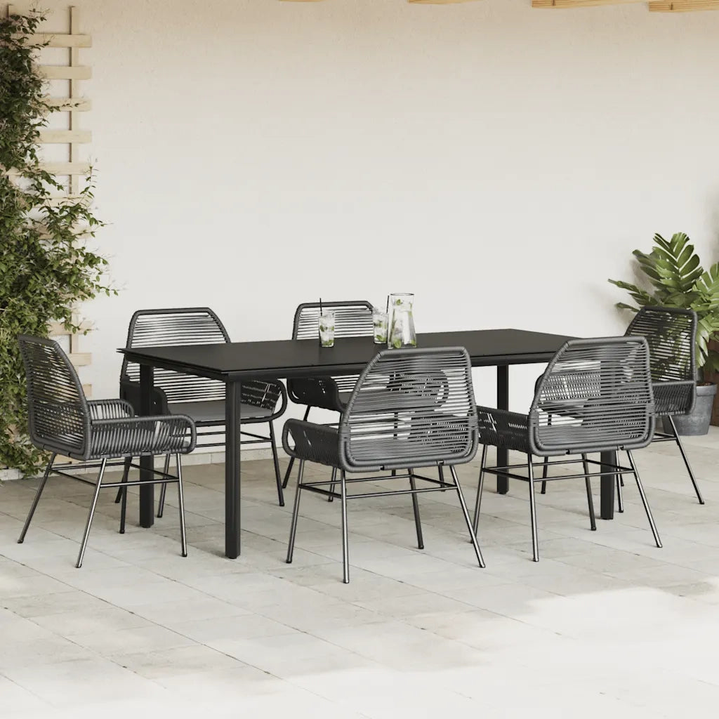 vidaXL Set Pranzo da Giardino 7 pz Nero con Cuscini Polyrattan Vetro