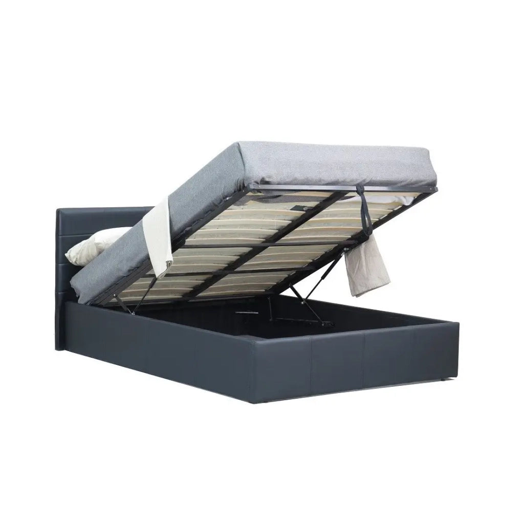 Letto contenitore con rete a doghe CANEL 160x200 in similpelle, colore nero.