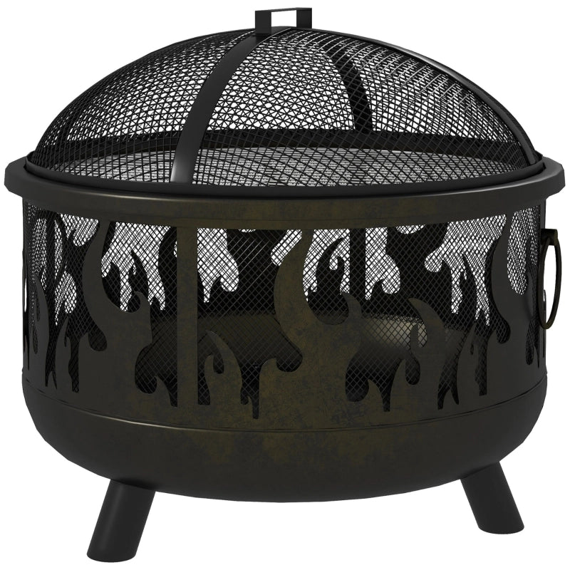 Braciere da esterno 2 in 1 con griglia rimovibile, paraschizzi termico, Ø61 cm, nero