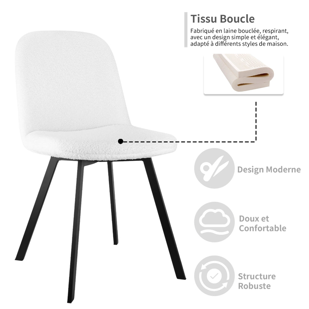 Sedia da pranzo set da 2 imbottita con struttura stabile per pranzo e studio in teddy e metallo beige 62 × 59 × 46 cm