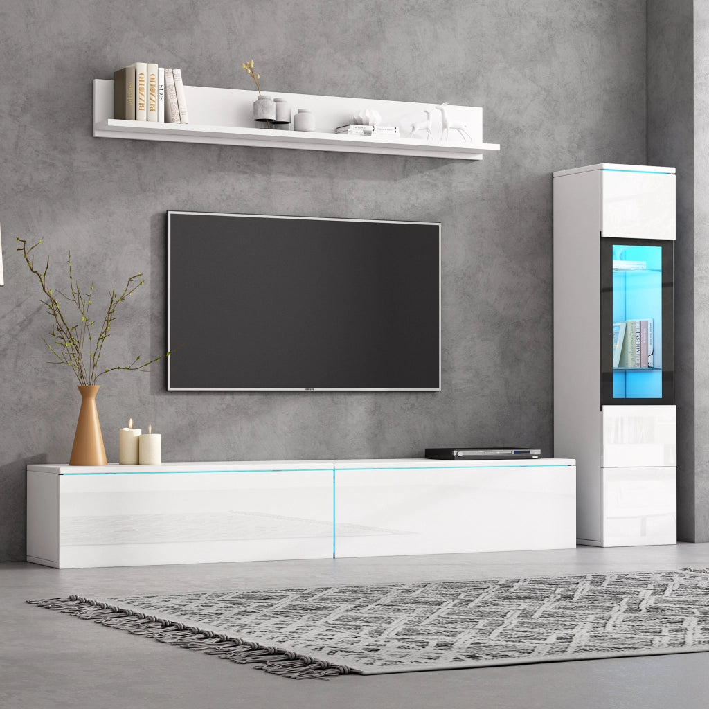 Set TV 3 pezzi con illuminazione LED - Zephmum - Bianco lucido