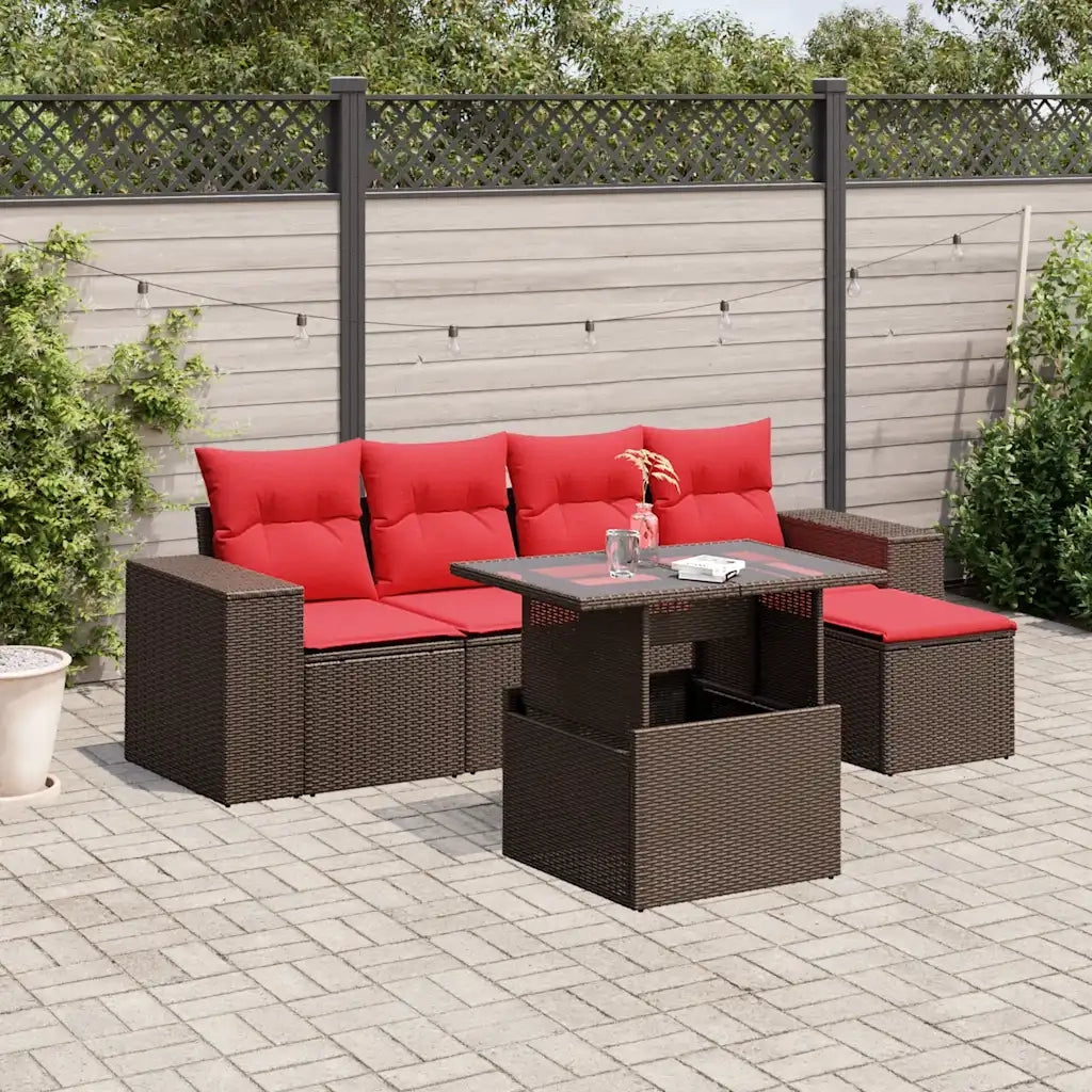 Set Divani da Giardino 6 pz con Cuscini Marrone in Polyrattan 3269134